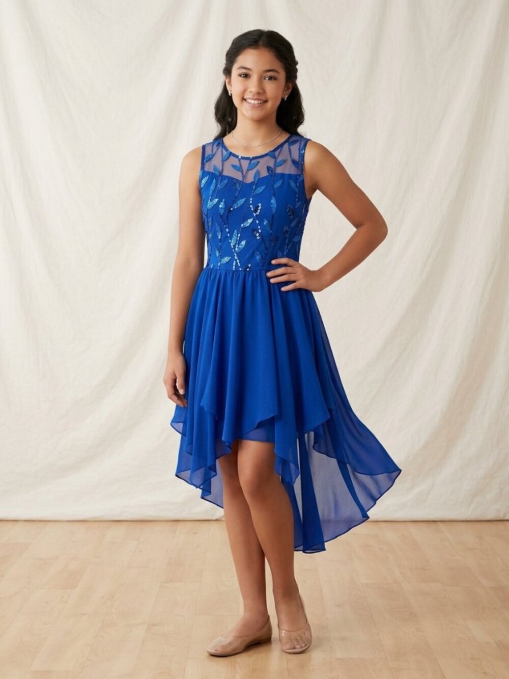 Amy Wear Girls Royal Blue Sequined High-Low Dress Size 16